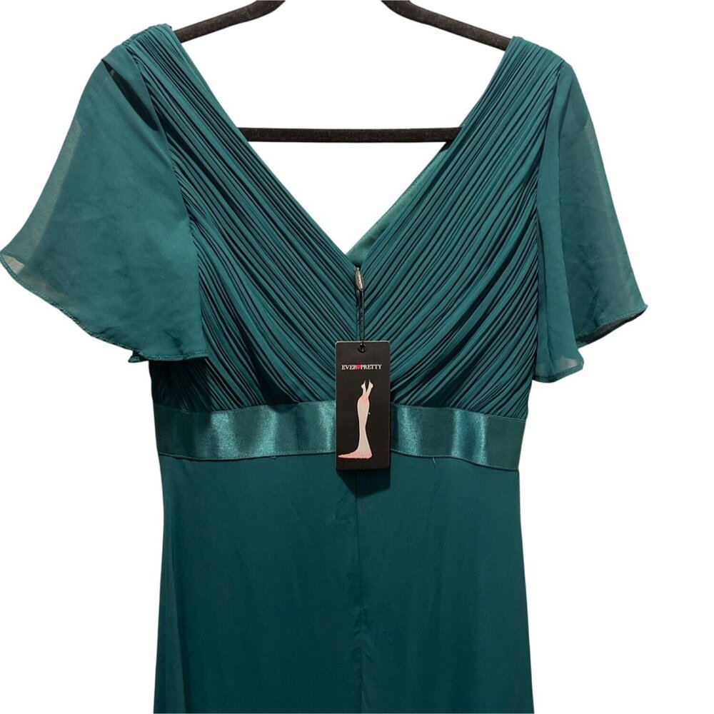 Ever-Pretty Chiffon Evening Dress Green V-Neck Prom Formal Gown Size M New - Picture 4 of 11